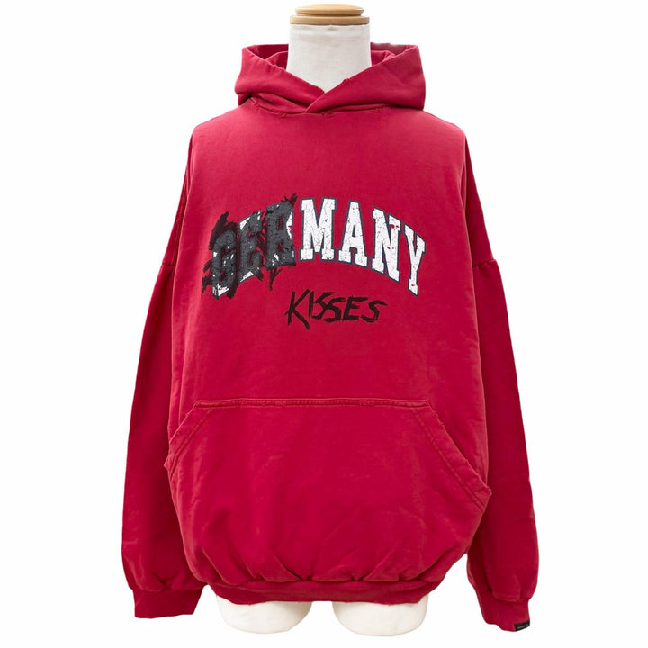 未使用品▼BALENCIAGA バレンシアガ 761458 Faux Logo Round Hem Hoodie Many Kisses ダメージ加工 オーバーサイズ パーカー 2 正規品