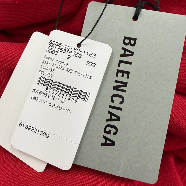 未使用品▼BALENCIAGA バレンシアガ 761458 Faux Logo Round Hem Hoodie Many Kisses ダメージ加工 オーバーサイズ パーカー 2 正規品