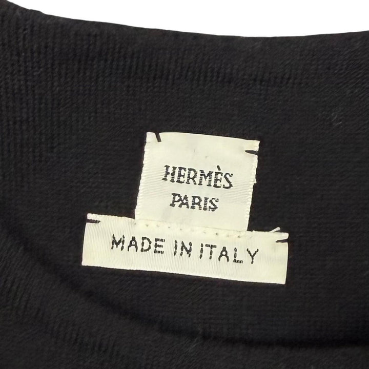 極美品★HERMES エルメス シルバー金具 セリエボタン付 ラムスキン使い 半袖 ウール ニットワンピース ブラック 34 イタリア製 正規品