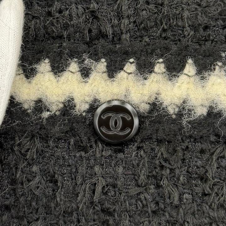 極美品☆CHANEL シャネル ヴィンテージ 98A P11965V07036 モヘア混 ココボタン ニットツイード ノーカラージャケット ブラック 36 正規品