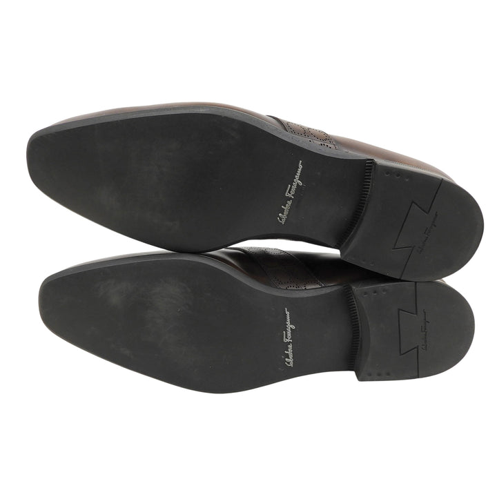 美品▲Salvatore Ferragamo サルヴァトーレフェラガモ ガンチーニデザイン レザーローファー ブラウン 7 1/2 3E 伊製 メンズ 保存袋付き