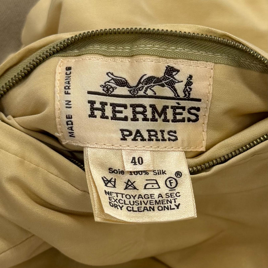 極美品★HERMES エルメス ヴィンテージ シルク100% リバーシブル MINERAUX 総柄 ZIP UP ブルゾン ジャケット マルチ ベージュ 40 仏製