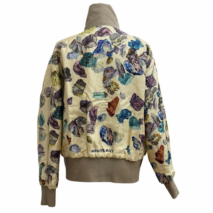 極美品★HERMES エルメス ヴィンテージ シルク100% リバーシブル MINERAUX 総柄 ZIP UP ブルゾン ジャケット マルチ ベージュ 40 仏製