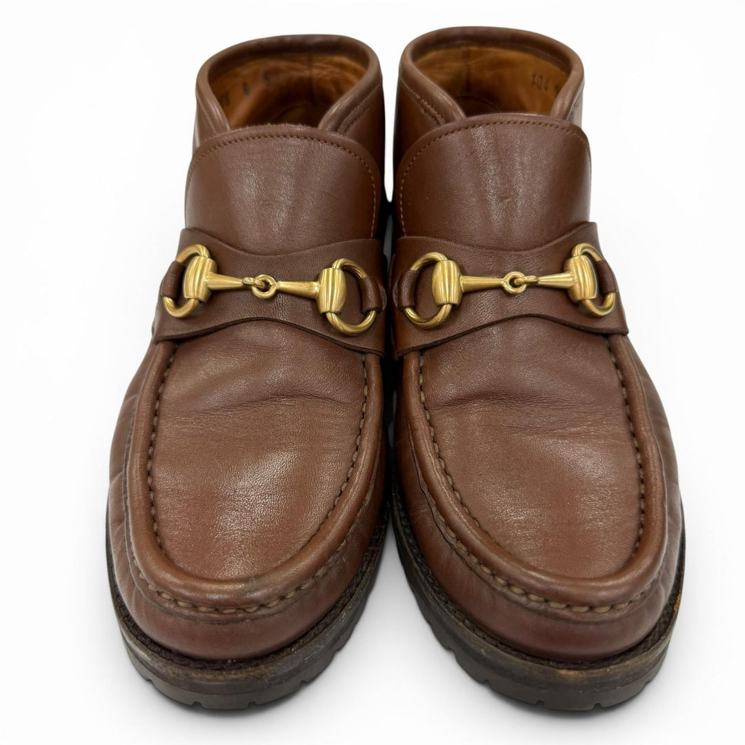 【ドンドン見直し】美品☆GUCCI グッチ 104 0088 ホースビット金具 レザー ショートブーツ ブラウン ゴールド金具 5 レディース 箱・袋付