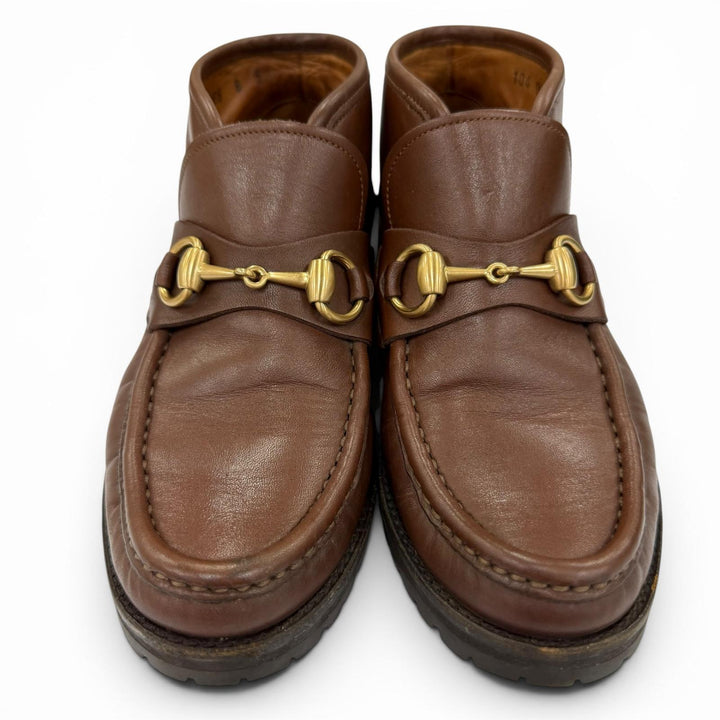 【ドンドン見直し】美品☆GUCCI グッチ 104 0088 ホースビット金具 レザー ショートブーツ ブラウン ゴールド金具 5 レディース 箱・袋付