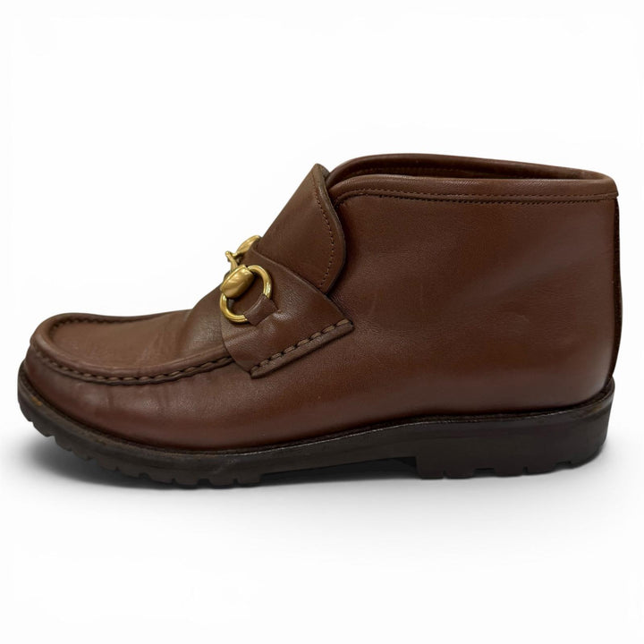 【ドンドン見直し】美品☆GUCCI グッチ 104 0088 ホースビット金具 レザー ショートブーツ ブラウン ゴールド金具 5 レディース 箱・袋付