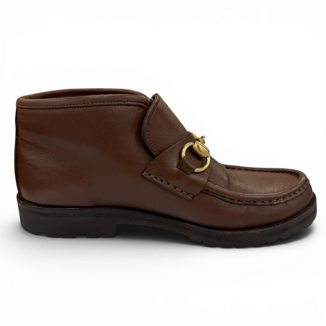【ドンドン見直し】美品☆GUCCI グッチ 104 0088 ホースビット金具 レザー ショートブーツ ブラウン ゴールド金具 5 レディース 箱・袋付