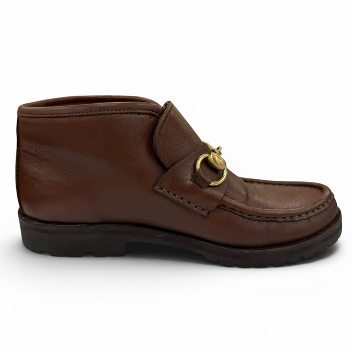 【ドンドン見直し】美品☆GUCCI グッチ 104 0088 ホースビット金具 レザー ショートブーツ ブラウン ゴールド金具 5 レディース 箱・袋付