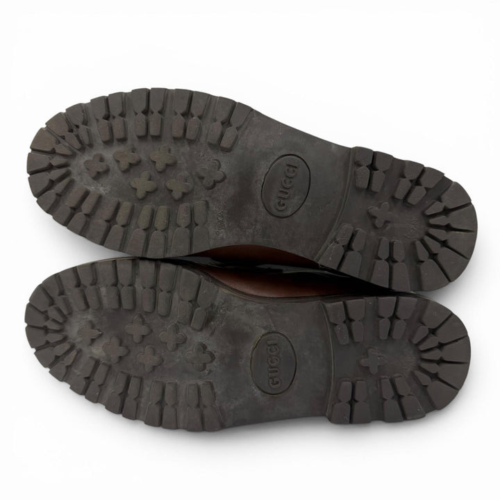 【ドンドン見直し】美品☆GUCCI グッチ 104 0088 ホースビット金具 レザー ショートブーツ ブラウン ゴールド金具 5 レディース 箱・袋付
