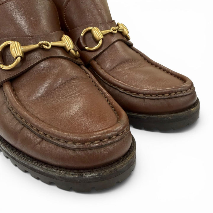 【ドンドン見直し】美品☆GUCCI グッチ 104 0088 ホースビット金具 レザー ショートブーツ ブラウン ゴールド金具 5 レディース 箱・袋付