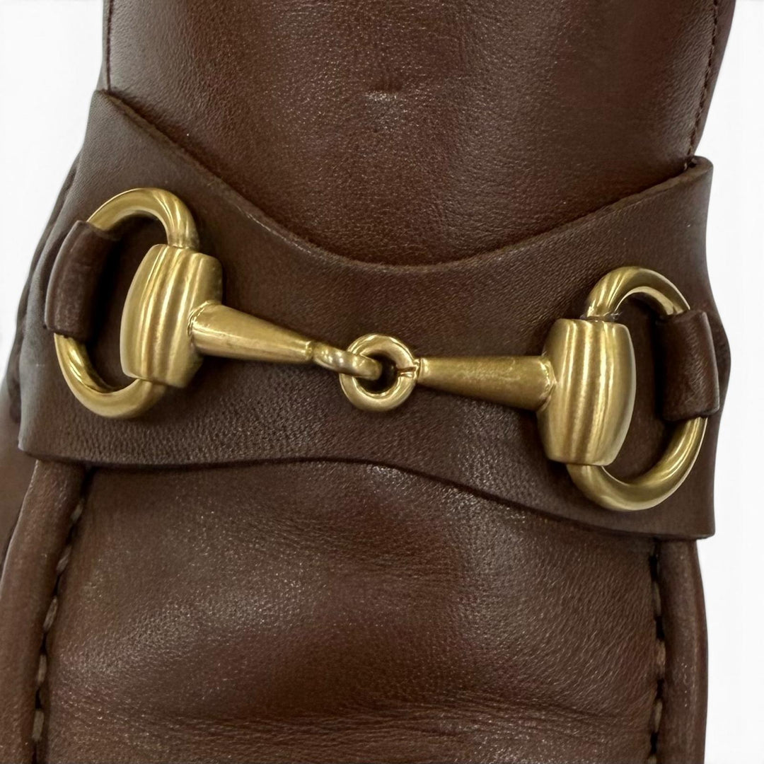 【ドンドン見直し】美品☆GUCCI グッチ 104 0088 ホースビット金具 レザー ショートブーツ ブラウン ゴールド金具 5 レディース 箱・袋付