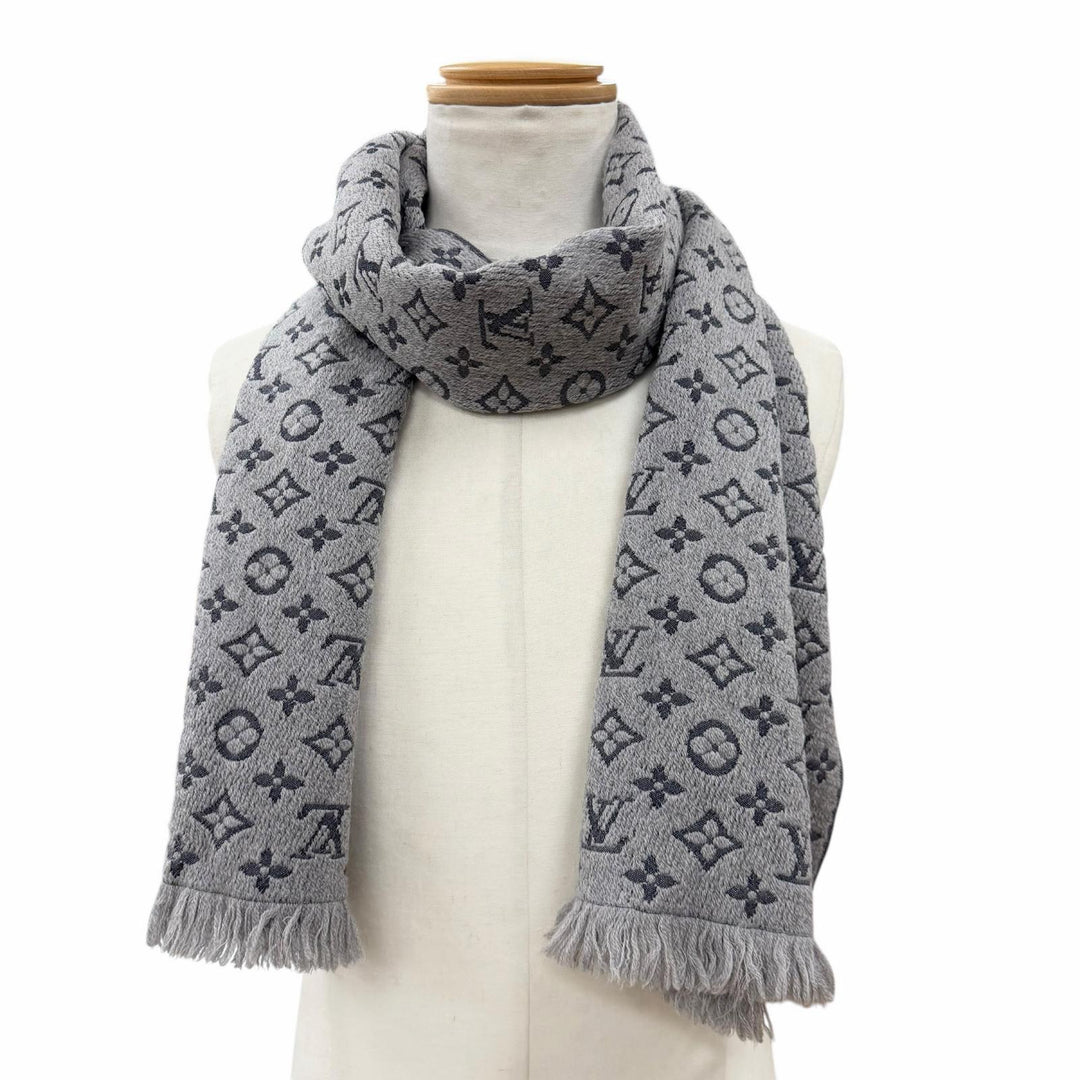 美品▼LOUIS VUITTON ルイヴィトン M70932 エシャルプ モノグラム クラシック ウール100% マフラー グレー イタリア製 正規品 メンズ