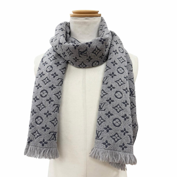 美品▼LOUIS VUITTON ルイヴィトン M70932 エシャルプ モノグラム クラシック ウール100% マフラー グレー イタリア製 正規品 メンズ