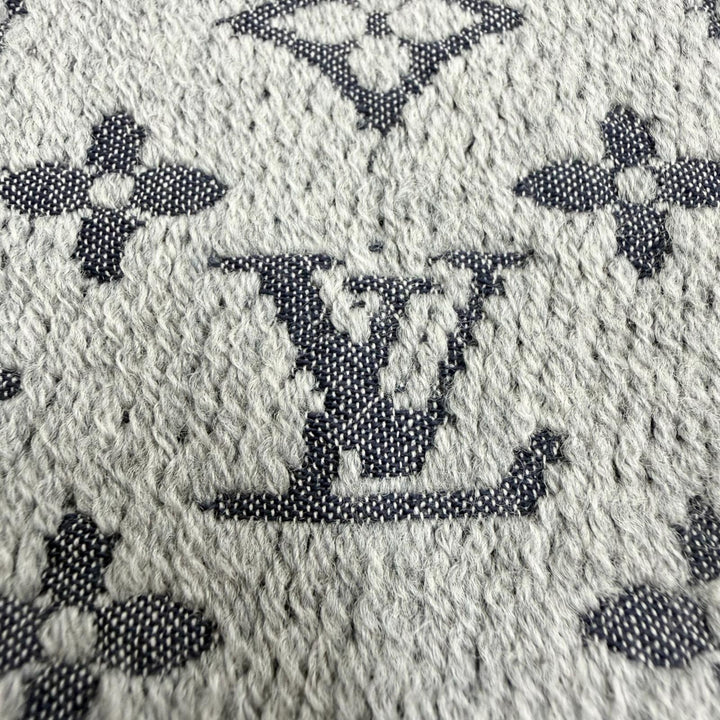 美品▼LOUIS VUITTON ルイヴィトン M70932 エシャルプ モノグラム クラシック ウール100% マフラー グレー イタリア製 正規品 メンズ