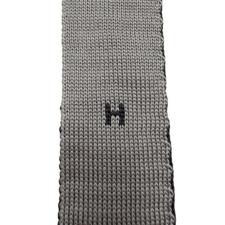 極美品□HERMES エルメス シルク100％ Hロゴ刺繍 エンブロイダリー ニットタイ ネクタイ チャコールグレー ライトグレー イタリア製
