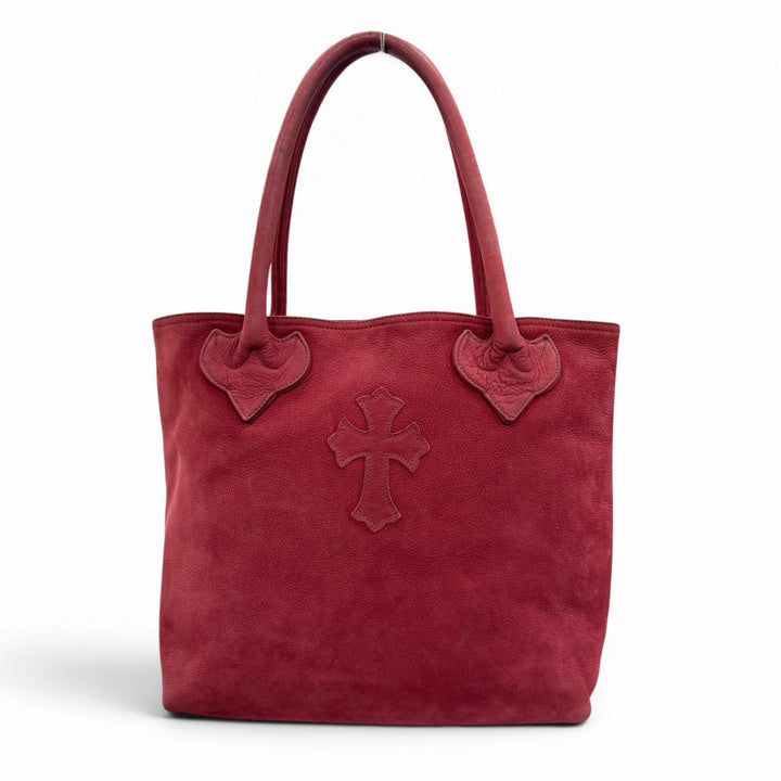 良品▼CHROME HEARTS クロムハーツ FS TOTE FSトート　バッグ　 スウェードレザー クロスパッチ ダガージップ レッド メンズ レディース