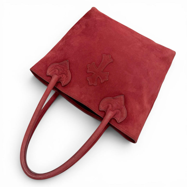 良品▼CHROME HEARTS クロムハーツ FS TOTE FSトート　バッグ　 スウェードレザー クロスパッチ ダガージップ レッド メンズ レディース