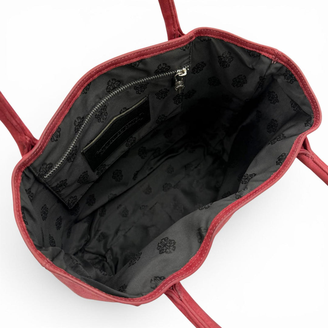 良品▼CHROME HEARTS クロムハーツ FS TOTE FSトート　バッグ　 スウェードレザー クロスパッチ ダガージップ レッド メンズ レディース