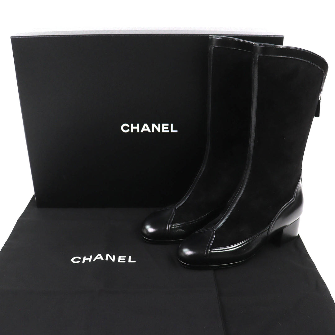 未使用品△CHANEL シャネル 25A G46591 ココマーク バックジップ スウェードレザー ロングブーツ ブラック 36 イタリア製 箱・保存袋付き