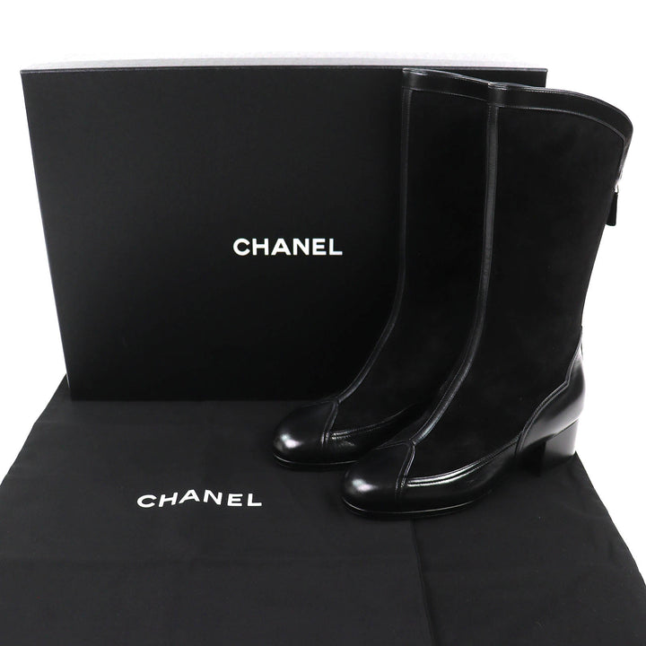 未使用品△CHANEL シャネル 25A G46591 ココマーク バックジップ スウェードレザー ロングブーツ ブラック 36 イタリア製 箱・保存袋付き