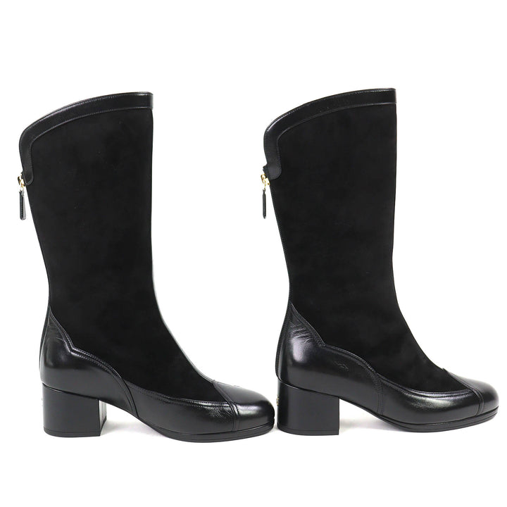 未使用品△CHANEL シャネル 25A G46591 ココマーク バックジップ スウェードレザー ロングブーツ ブラック 36 イタリア製 箱・保存袋付き