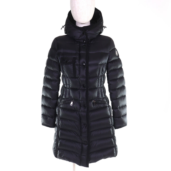 美品△MONCLER モンクレール HERMINE エルミンヌ ロゴワッペン フード付き ダウンコート ブラック 00 レディース 美シルエット◎