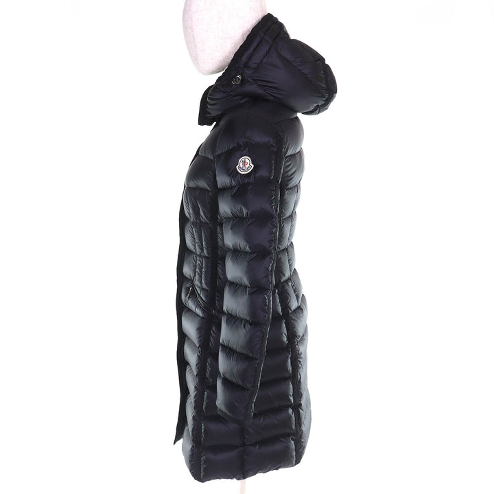 美品△MONCLER モンクレール HERMINE エルミンヌ ロゴワッペン フード付き ダウンコート ブラック 00 レディース 美シルエット◎