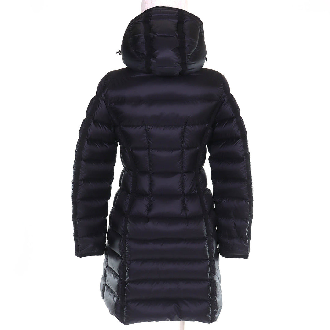 美品△MONCLER モンクレール HERMINE エルミンヌ ロゴワッペン フード付き ダウンコート ブラック 00 レディース 美シルエット◎
