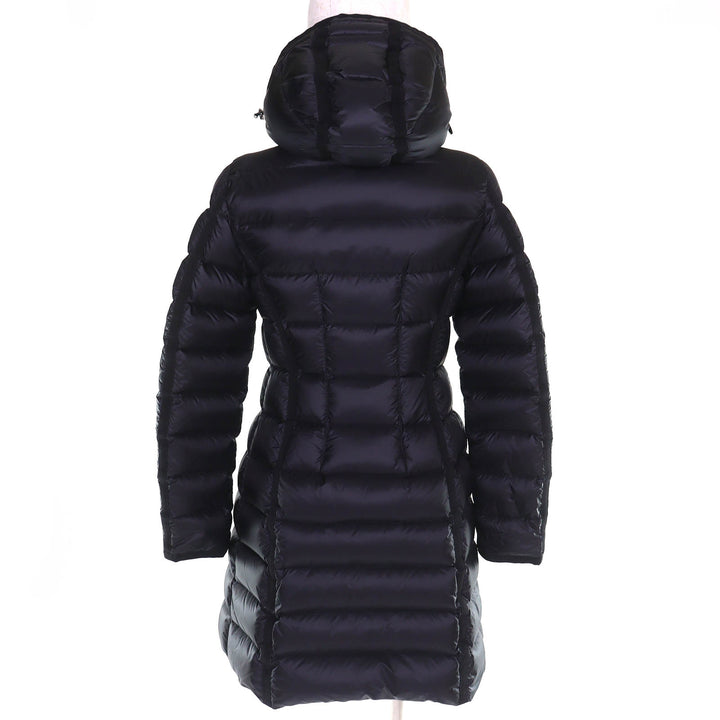 美品△MONCLER モンクレール HERMINE エルミンヌ ロゴワッペン フード付き ダウンコート ブラック 00 レディース 美シルエット◎