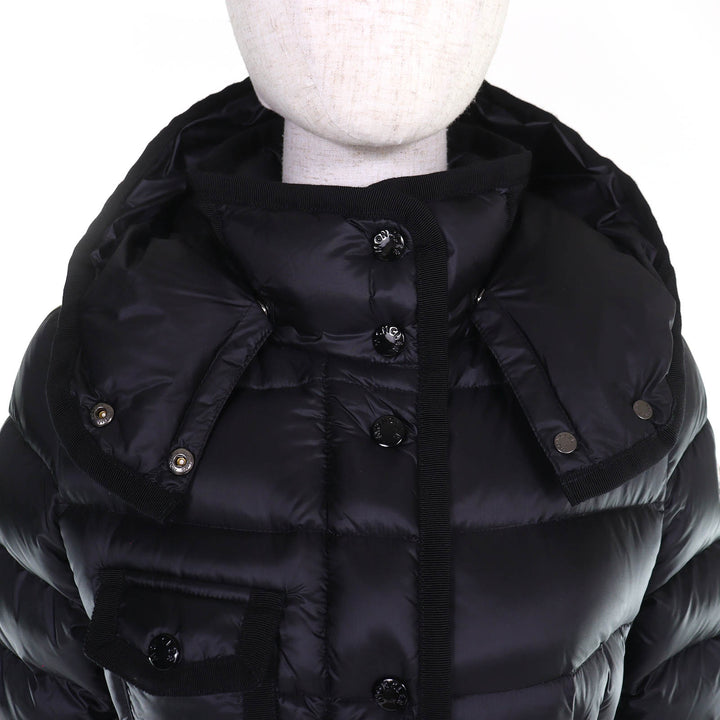 美品△MONCLER モンクレール HERMINE エルミンヌ ロゴワッペン フード付き ダウンコート ブラック 00 レディース 美シルエット◎