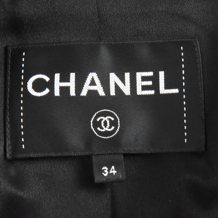 極美品△CHANEL シャネル P72420V63388 22P ライオンココボタン サテンカラー ツイード ジャケット アイボリー ブラック 34 仏製 正規品