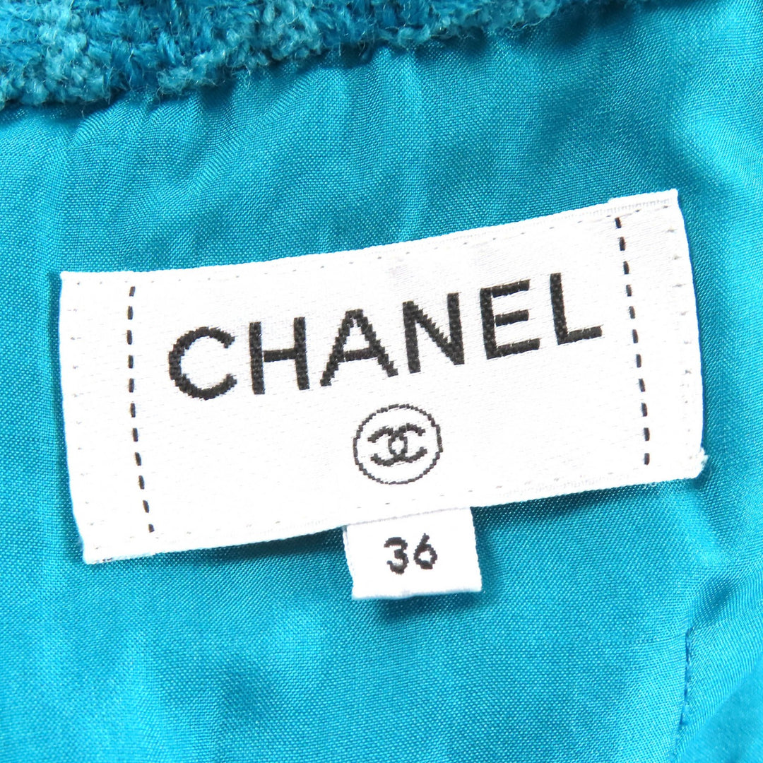 極美品△CHANEL シャネル P62367V47860 19K ウール100％ ココマークフラワーボタン ツイードスカート ブルー 36 フランス製 正規品