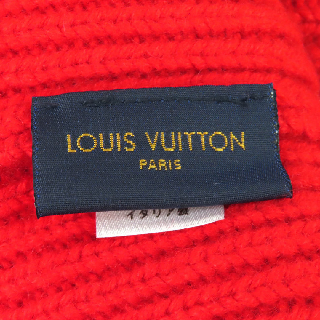 極美品△LOUIS VUITTON ルイヴィトン MP3249 ボネ LV アヘッド カシミヤ100％ ロゴ ビーニー ニット帽 ニットキャップ レッド 正規品
