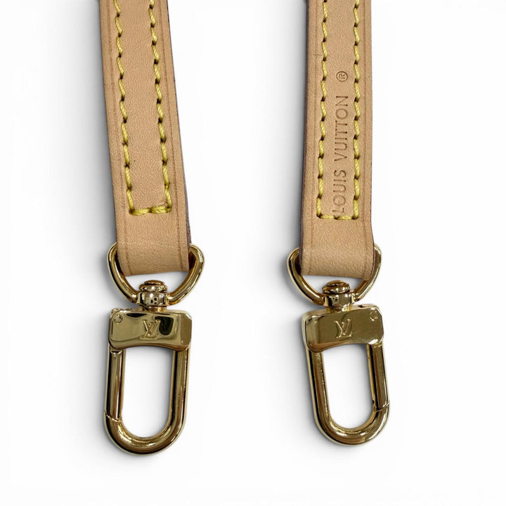 美品◇LOUIS VUITTON ルイヴィトン ロゴ入り ヌメ革 レザー ショルダーストラップ ライトブラウン ゴールド金具 フランス製 レディース