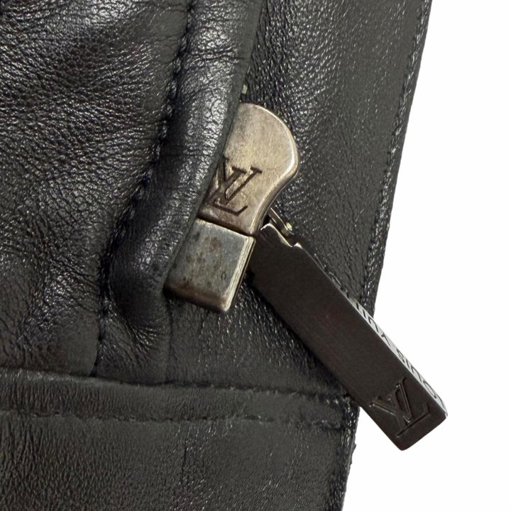 美品□LOUIS VUITTON ルイヴィトン ラムスキン スタンドカラー レザージャケット ライダースジャケット ブラック 50 フランス製 メンズ
