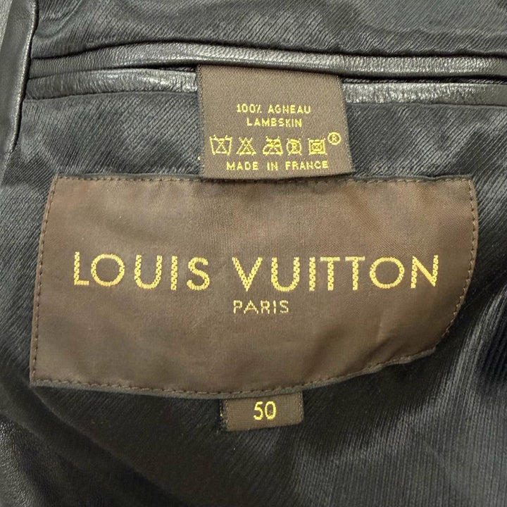美品□LOUIS VUITTON ルイヴィトン ラムスキン スタンドカラー レザージャケット ライダースジャケット ブラック 50 フランス製 メンズ