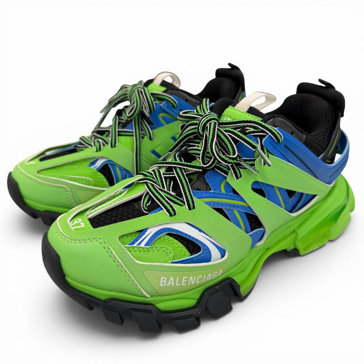 美品☆BALENCIAGA バレンシアガ 542436 TRACK TRAINERS レースアップ レザー ローカットスニーカー ライトグリーン 24.5 レディース 袋付