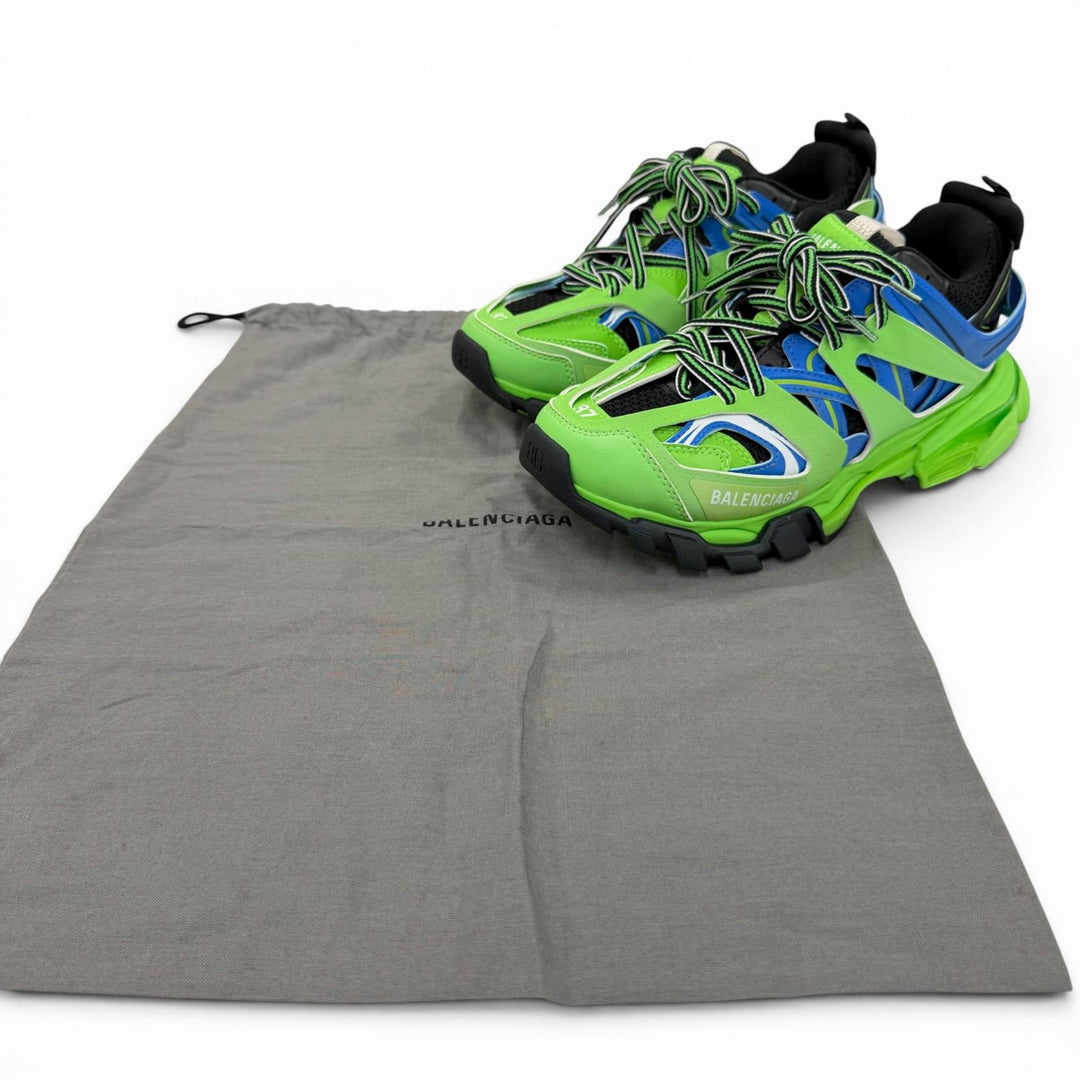 美品☆BALENCIAGA バレンシアガ 542436 TRACK TRAINERS レースアップ レザー ローカットスニーカー ライトグリーン 24.5 レディース 袋付
