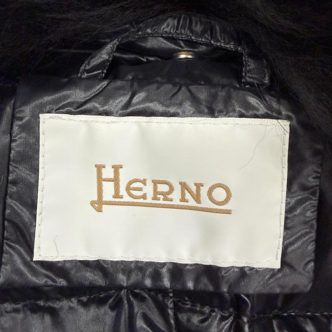 美品☆Herno ヘルノ 襟元ファー付 ZIP UP ロング丈 ダウンコート ブラック 38 正規品 レディース