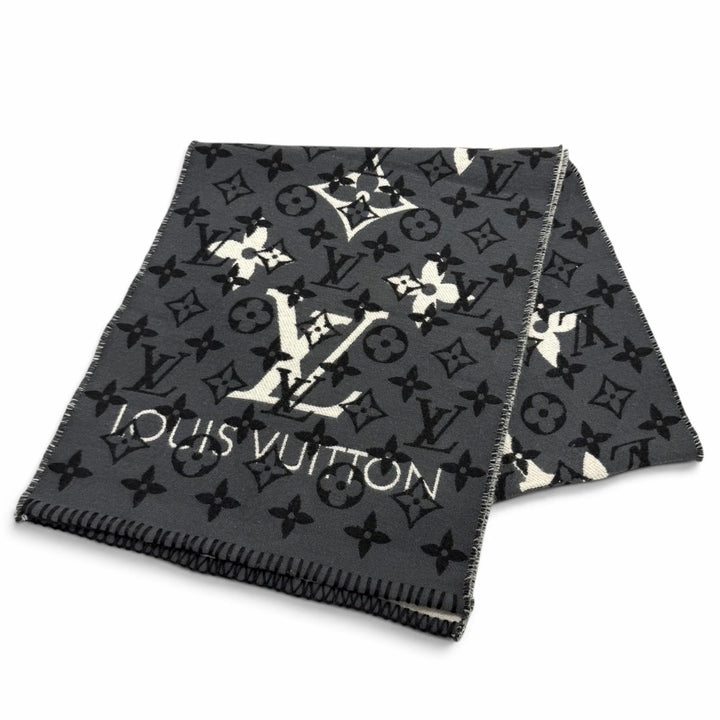 美品★LOUIS VUITTON ルイヴィトン M76377 エシャルプ オールユーニード ウール シルク混 モノグラム マフラー グレー 伊製 正規品