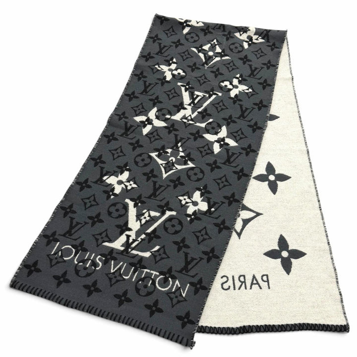 美品★LOUIS VUITTON ルイヴィトン M76377 エシャルプ オールユーニード ウール シルク混 モノグラム マフラー グレー 伊製 正規品