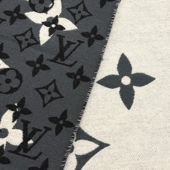 美品★LOUIS VUITTON ルイヴィトン M76377 エシャルプ オールユーニード ウール シルク混 モノグラム マフラー グレー 伊製 正規品
