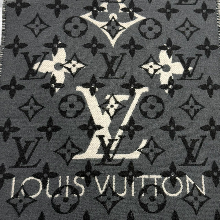美品★LOUIS VUITTON ルイヴィトン M76377 エシャルプ オールユーニード ウール シルク混 モノグラム マフラー グレー 伊製 正規品