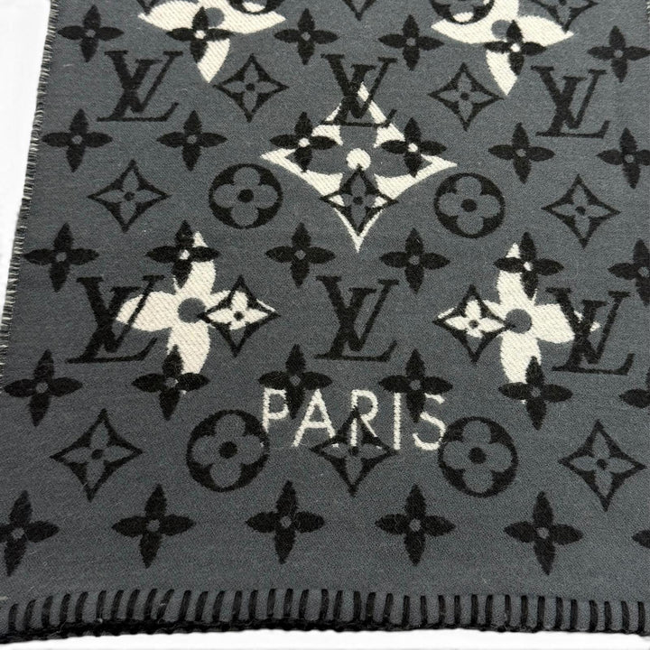 美品★LOUIS VUITTON ルイヴィトン M76377 エシャルプ オールユーニード ウール シルク混 モノグラム マフラー グレー 伊製 正規品