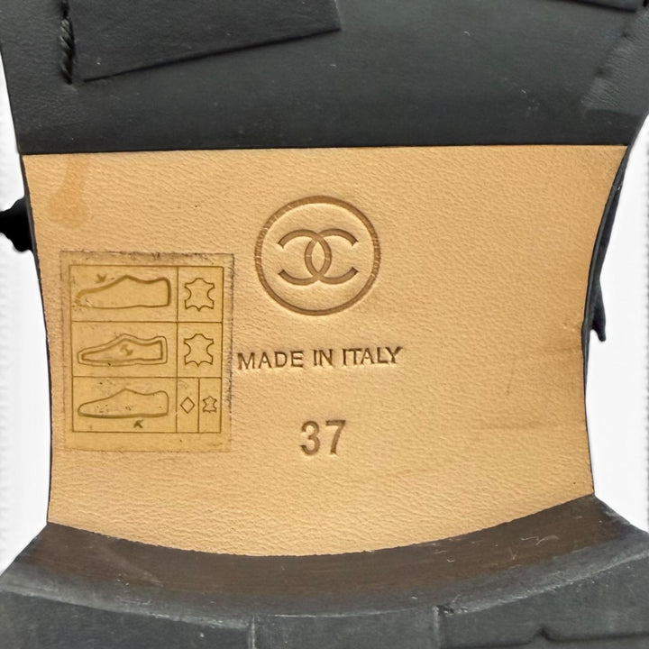 極美品★CHANEL シャネル G33769 レザー使い マトラッセ ココマーク レースアップ スウェードレザー ショートブーツ 黒 37 箱・袋付