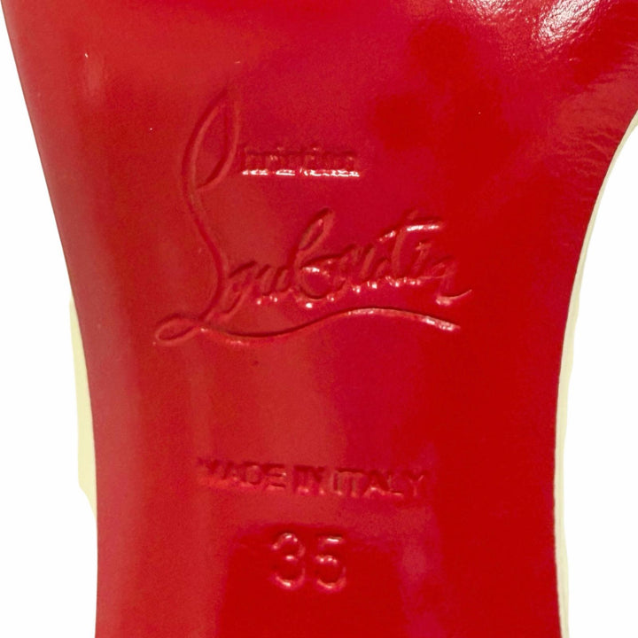 未使用品△Christian Louboutin クリスチャンルブタン TURELA 55 サイドジップ エナメル ショートブーツ チャンキーヒール アイボリー 35