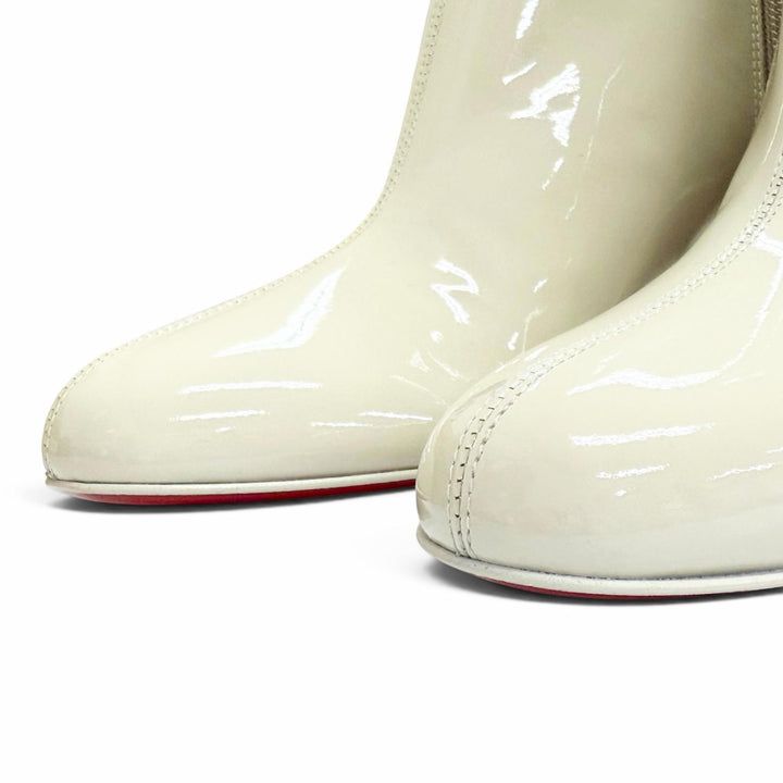未使用品△Christian Louboutin クリスチャンルブタン TURELA 55 サイドジップ エナメル ショートブーツ チャンキーヒール アイボリー 35