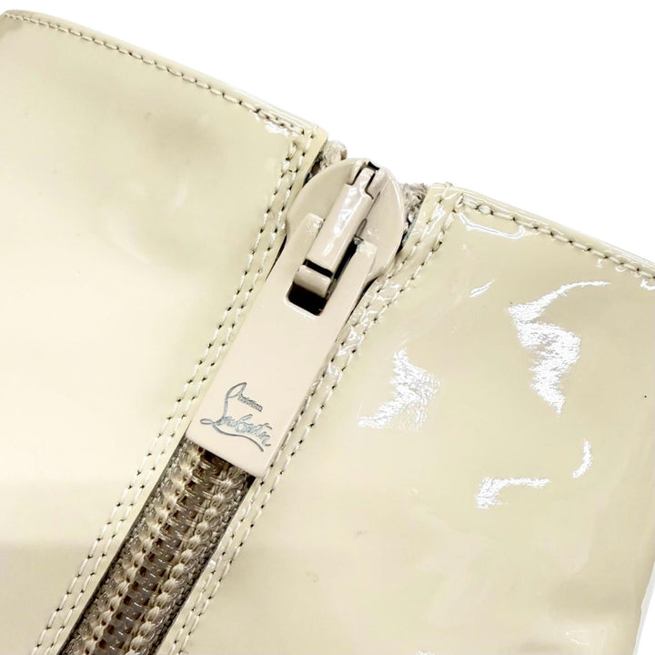 未使用品△Christian Louboutin クリスチャンルブタン TURELA 55 サイドジップ エナメル ショートブーツ チャンキーヒール アイボリー 35