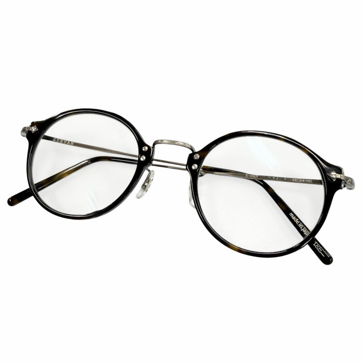 極美品▼EYEVAN アイヴァン E-0507 7285 ベッコウ柄 ボストン メガネ 眼鏡 アイウェア ブラック ガンメタリック 48□24-145 メンズ