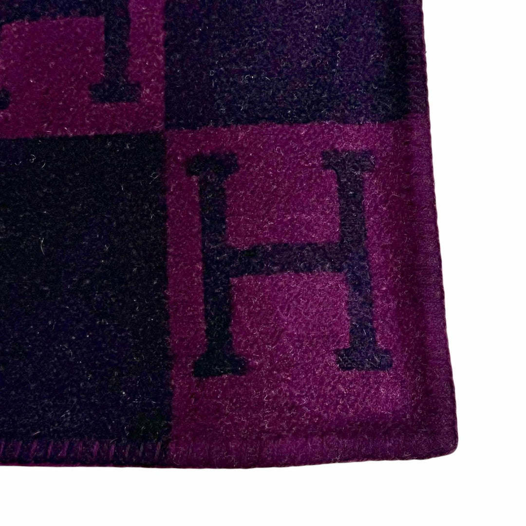 美品△HERMES エルメス ヴィンテージ アヴァロン Hロゴ カシミヤ混 大判 ブランケット パープル系 メンズ レディース オススメ◎